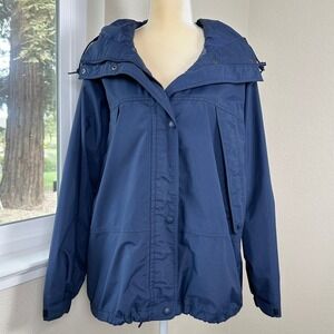 Eddie Bauer Gore-Tex Jacket Women's Medium Blue Rain Coat Hooded Outdoors